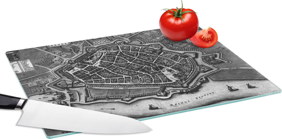 Glazen Snijplank - 39x28 - Plattegrond - Arnhem - Zwart Wit - Snijplanken Glas