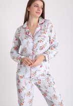 Satijn Dames Pyjamaset met bloemenprint Maat M