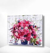 Painting Expert® Schilderen op nummer Volwassenen - Schilderen op nummer Kinderen - Roze Bloemetjes met Koffiekopjes - 40x50cm - Exclusief Lijst (24 kleurtjes)