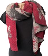 Lange Warme Dames Sjaal - Vlinder - 2-Zijdig - Bordeauxrood - Grijs - 200 x 65 cm