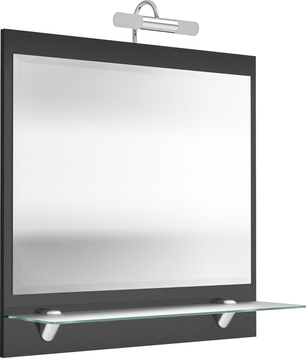 Spiegel Milan Antraciet - Breedte 70 cm - Hoogte 68 cm - Diepte 22 cm - Met verlichting