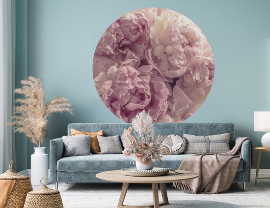 Tizato - Cercle Mural Fleurs Pivoines - Sticker Mural Cercle Muursticker Autocollant - Ø 91 cm
