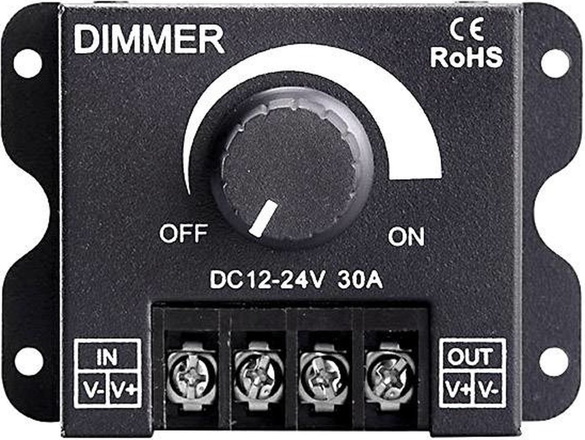 LED dimmer - Met draaiknop - 12 tot 24 Volt - 30A