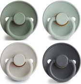 FRIGG | Fopspeen set 4 stuks | T2 | 6-18 maanden | Classic | Silicone | Lily Pad + Sea Foam + Silver Gray + Graphite |