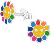 Joy|S - Zilveren bloem oorbellen - 8 mm - multicolor - kristal - kinderoorbellen