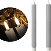 KENN Led Taperkaars - 2 Stuks - Grijs - Realistische Vlam - 3D Wax Kaarsen - Kerstverlichting