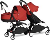 Babyzen YOYO² CONNECT buggy duowagen met 1 reiswieg en 1 zitje - wit frame en kleur rood