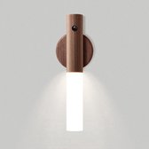 Moderne LED nachtlamp met sensor - Houten nachtlamp - Draadloos - Kastverlichting - Oplaadbaar - Walnoot