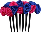 Jessidress® Insteekkammen Dames Haarschuifje met Satijnen Bloemen Haarspeld Dames Haarkam Haarclip Haarbloemen - Blauw/Fushia