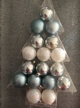 Kerstballenset 34 stuks - 4 en 5 cm - Wit/Blauwzilver