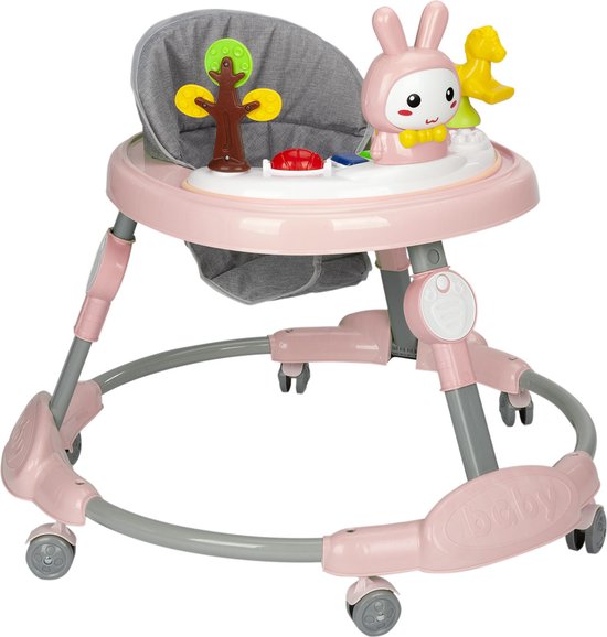 Housie Loopstoeltje Baby - Baby Walker - Speelblad met Konijn & Muziekfunctie - Pastel Roze