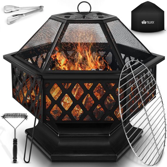 Tillvex- bol à feu avec protection contre les étincelles cheminée grill  4en1 BBQ foyer... | bol.com