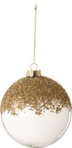 J-Line Kerstbal Fijne Glitter Glas Klaar/Goud Large Set van 4 Stuks