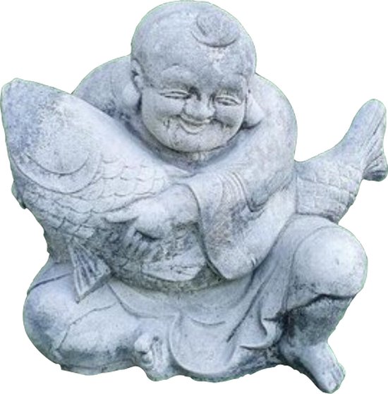 Tuinbeeld Boeddha met Koi karper - Decoratie voor binnen/buiten - Beton |  bol.com