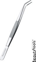 BeautyTools Punt Pincet SOLID-GRIP - Pincet met Microvertanding Voor Splinters en Hobby - Kromme Bek - Tweezers (16 cm) - Inox (PT-2083)