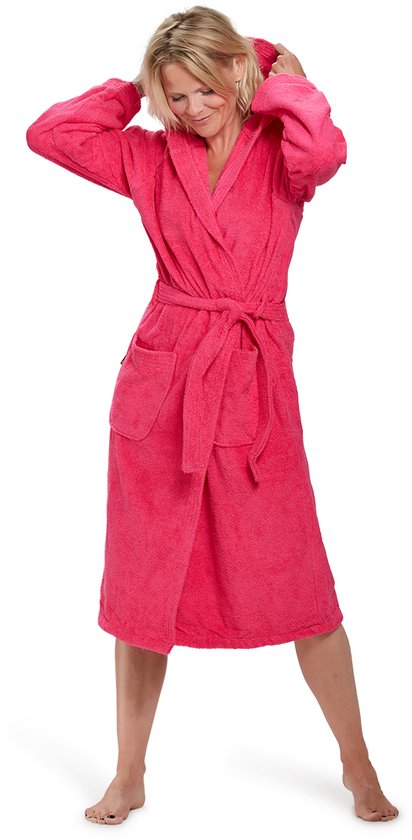 Damesbadjas fuchsia roze - badjas dames - badjas heren - badstof katoen - sauna badjas capuchon - maat 3XL