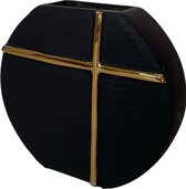 Black Bark Vaas - Luxe Zwarte Ronde Vaas - Keramiek - Goud Detail - H25cm