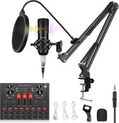 PULUZ SOUND CARD Live Uitzending Bluetooth Sound Mixer Studio Microfoon Kits met ophanging Scissor Arm & Metal Shock Mount (zwart)