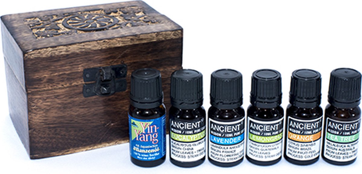Goedkoopste Start Etherische Olie Set - 60 ml - Houten Opbergbox - Cadeau