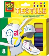 SES - Kleurstiften Textiel - 8 Stuks - heldere kleuren - vlekt niet