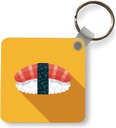 Sleutelhanger - Sushi illustratie met schaduw op gele achtergrond - Plastic - Rond - Uitdeelcadeautjes