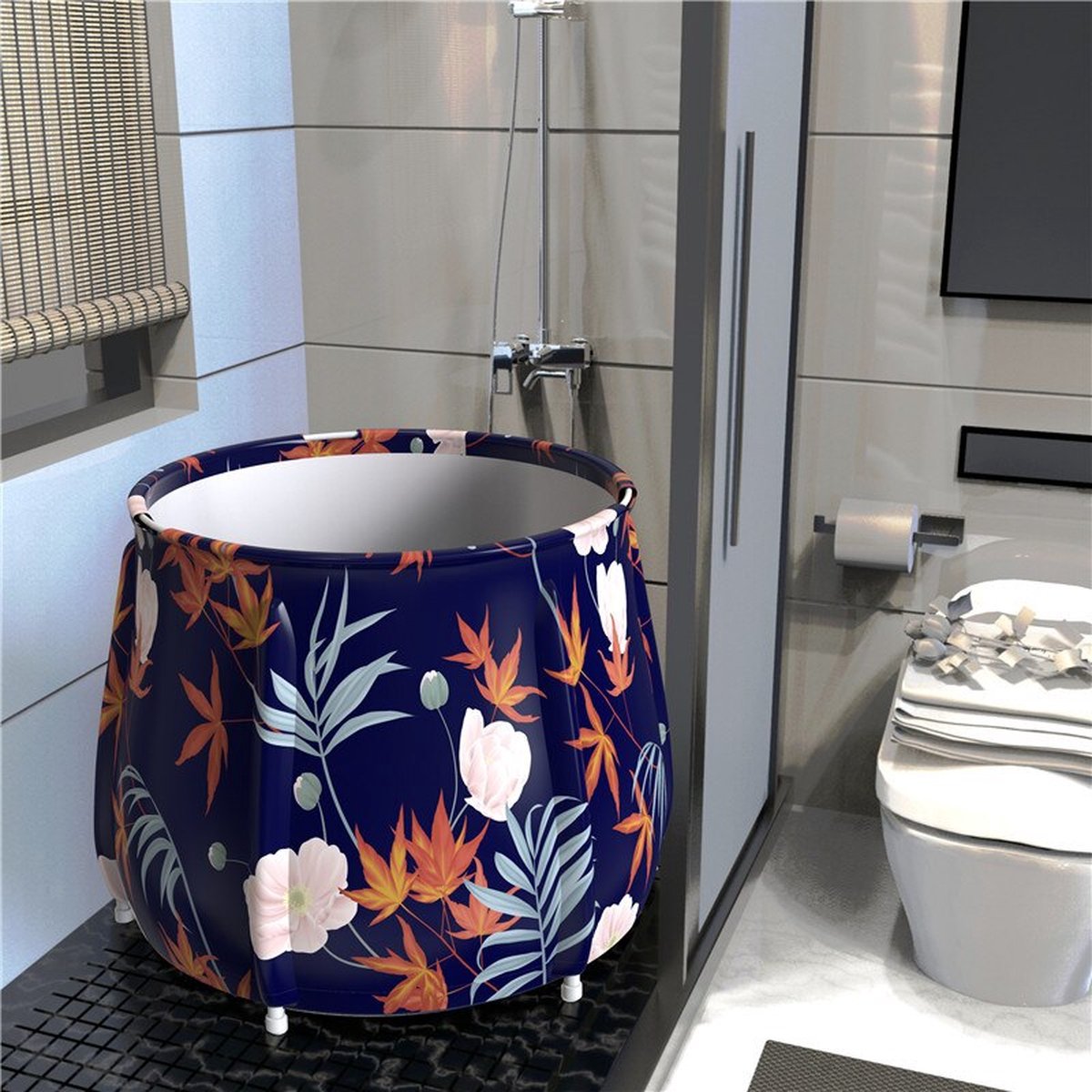 TRMLBE Foldable Bathtub Adults 118 x 62 x 52cm Portable Mobile Bathtub Foldable Bathtub PP TPE Bathtub, with Removable Lid and Handle - Blue