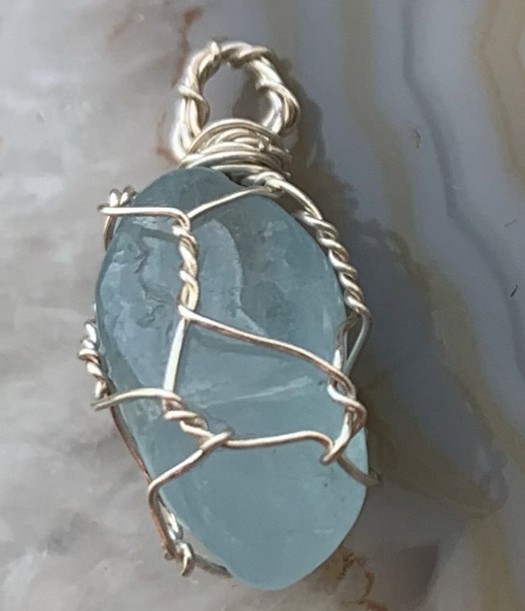 Edelsteen Hanger - Mini - Handgemaakt - Aquamarijn - Aquamarine - Zilver - Silver - Crystal necklace
