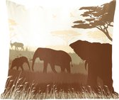 Sierkussens - Kussentjes Woonkamer - 40x40 cm - Illustratie van Afrikaanse olifanten met antilopen