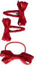 Baby haarspeldjes en elastiekje met twist en linten strik - wine red sparkle | Rood | Baby