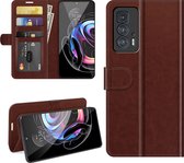 Motorola Edge 20 Pro Hoesje - MobyDefend Wallet Book Case (Sluiting Achterkant) - Bruin - GSM Hoesje - Telefoonhoesje Geschikt Voor Motorola Edge 20 Pro