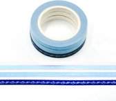 Matblauwe washi tape met folie hartjes | 5mm - 10m | x3 rollen