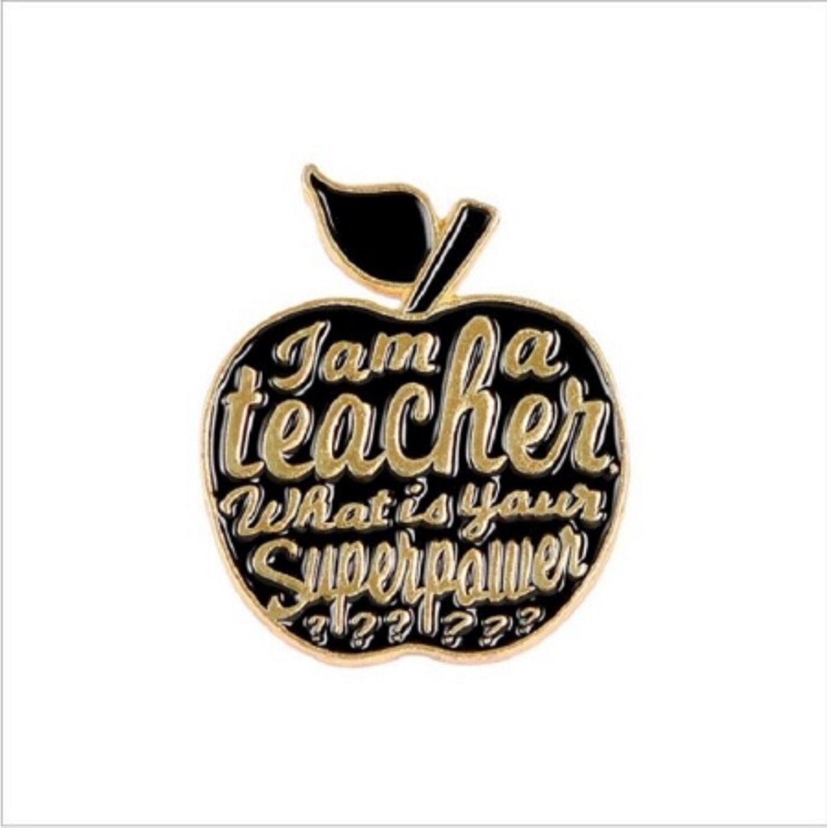 Pin ''teacher'' superpower, juf & meester cadeautje, broche, kledingspeld, zwart