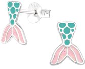 Joy|S - Zilveren zeemeermin staart oorbellen - 8 x 9 mm - roze turquoise