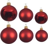 Compleet glazen kerstballen pakket kerstrood glans/mat 26x stuks - 10x 6 cm - 12x 8 cm - 4x 10 cm