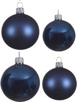Compleet glazen kerstballen pakket donkerblauw glans/mat 38x stuks - 18x 4 cm en 20x 6 cm