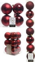 Kerstversiering kunststof kerstballen donkerrood 6-8-10 cm pakket van 46x stuks - Kerstboomversiering