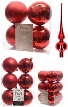 Kerstversiering kunststof kerstballen met glazen piek rood 6-8-10 cm pakket van 37x stuks - Kerstboomversiering