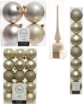 Kerstversiering kunststof kerstballen met glazen piek parel/champagne 6-8-10 cm pakket van 49x stuks - Kerstboomversiering
