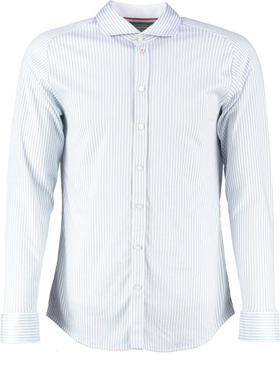 DESOTO slim fit overhemd - stretch tricot - lichtblauw-wit gestreept - Strijkvrij - Boordmaat: