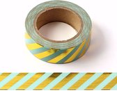 Lichtgroene goudfolie gestreepte washi tape | 15mm - 10m