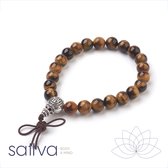 Sattva | TIJGEROOG 8mm mala edelsteen armband in kado zakje Tiger Eye met GURU kraal