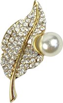 Sierspeld Broche Blad Parel Goud Strass 5.5 cm / 3 cm / Goudkleurig