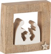 J-Line Kerststal Simple Mango Hout Wit/Naturel Small Set van 2 Stuks