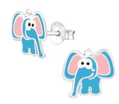 Joy|S - Zilveren olifant oorbellen - 10 x 9 mm - blauw roze