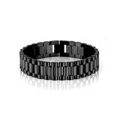 Presidente stijl armband | Horlogeband Stijl | Zwart kleurig | Staal | Armband Mannen | 15mm | Mannen Cadeautjes | Cadeau voor Man | Pin Remover
