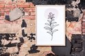 Cadre avec une illustration d'une plante à feuilles, sur un mur de briques patinées.