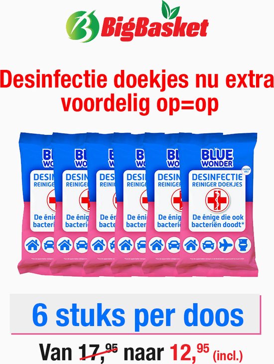 Blue Wonder Desinfectie Reiniger Doekjes Voordeelverpakking - 6 x 20 doekjes