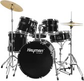 Hayman Drumstel - Beginner Drumstel - compleet drumstel - akoestisch drumstel - drumstel voor kinderen - drumstel voor volwassenen - Zwart drumstel - drumstel met bekkens