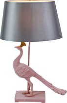 Tafellamp - Dierenlamp Pauw Rosita - roze/grijs - gevlokt - H 62 cm