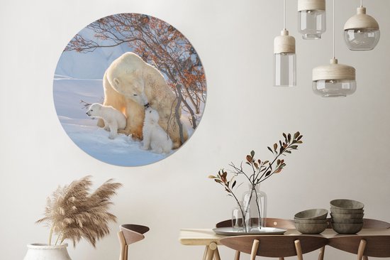 WallCircle - Wall Circle - Wall Circle Indoor - Ours Polaire avec ses petits dans la neige - 150x150 cm - Décoration murale - Peintures Ronds